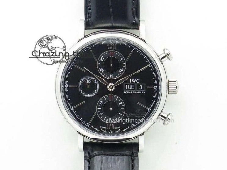 MIROTIME 0510 Attractive Portofino 37mm SS V7F 1:1 Best Edition Gray Dial Diamonds Bezel on Gray Leather Strap A 7091